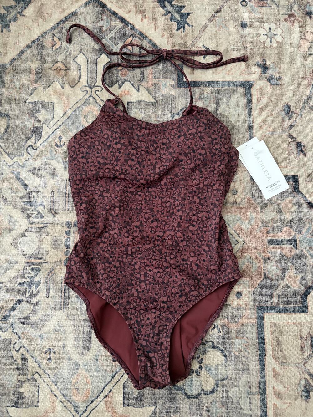 Athleta Keyhole One Piece Swimsuit Womens Small Brown Floral NWT UPF 50 657733